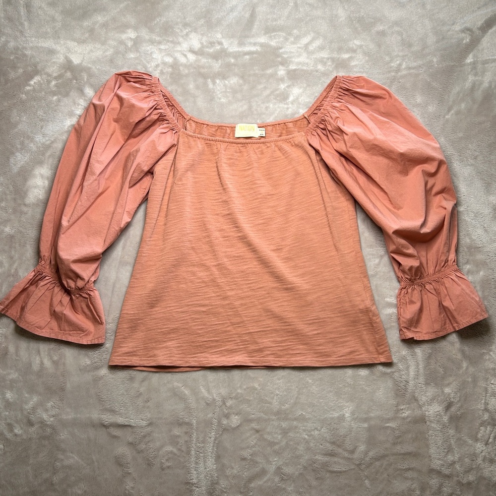 Nation Ltd Frida Renaissance Tee Womens M Pink Puff Balloon Sleeve Boho Milkmaid